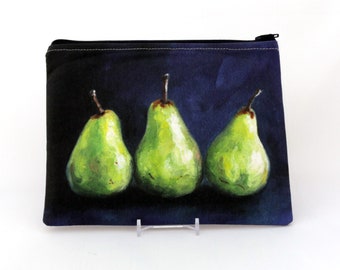 Three Pears - Zipper Pouch - Pretty Fruit Still Life - Art by Marcia Furman