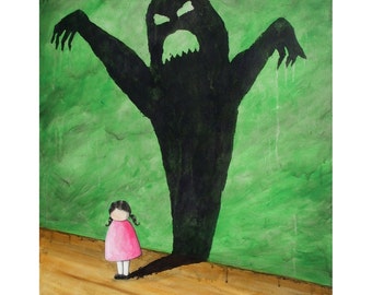 Did You Ever Have That Feeling? - 8x10 Art Print  - Shadow Monster Haunting Little Girl - Art by Marcia Furman