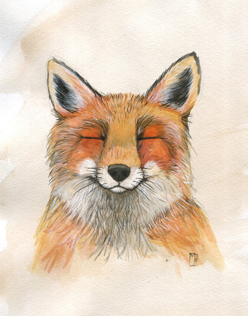 Foxy Friend 8x10 Art Print Adorable Grinning Fox Art by Marcia Furman image 1