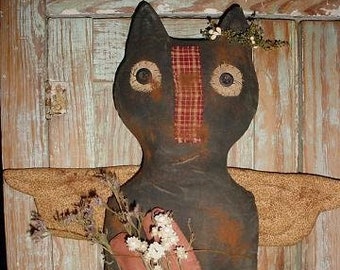 Primitive PATTERN Love Sick Kitty Door DOLL Valentine Black Cat