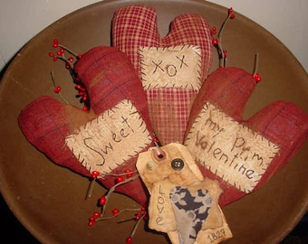 Primitive Valentine Hearts - Stacking and Bowl Filler Ornies PATTERN