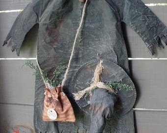 Primitive PATTERN Witch Dress and Hat DOOR Decoration HaLLoWeEn folk art