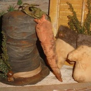 PATRÓN Muñeco de nieve primitivo escarchado Zanahorias de invierno Mitones Sombrero Arte popular primitivo