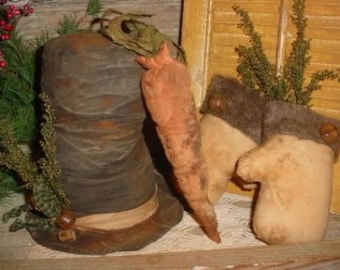 PATTERN Primitive Frosty Snowman Winter Carrots Mittens Hat Prim Folk Art