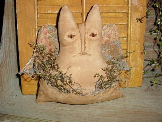 Poupée ange chat motif primitif Prim CAT ANGEL sur étagère