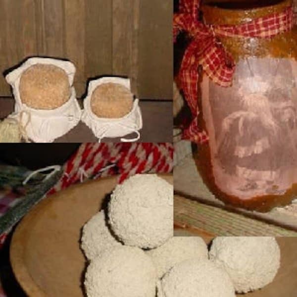 THREE PATTERNS in one Rusty Santa Jars Prim Snowballs Colonial Sugar Cones Primitive