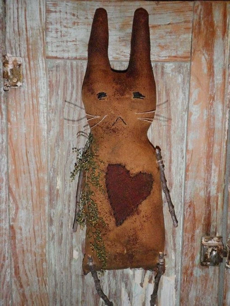 PATTERN Primitive Heart Easter Bunny Rabbit Door Doll Spring Prim Folk Art image 1