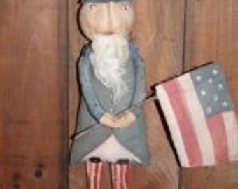 PRIM Pattern Uncle Sam DOLL with flag usa Americana primitive Epattern