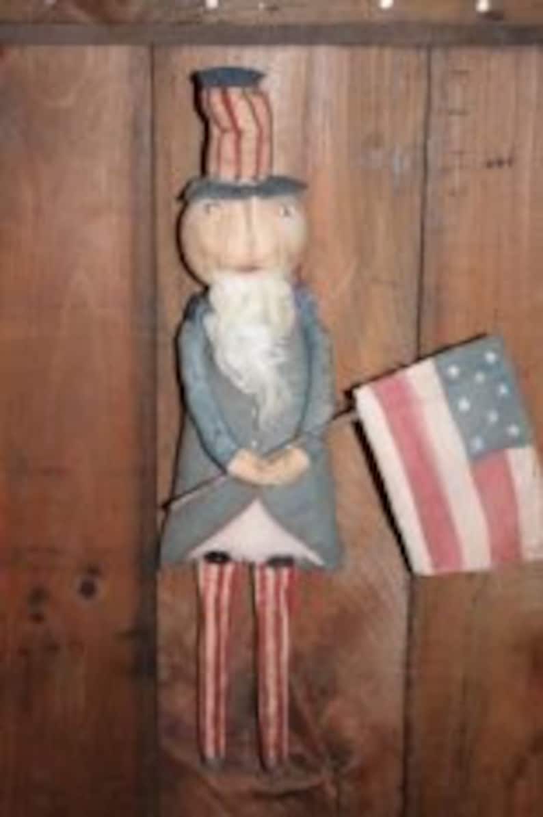 PRIM Pattern Uncle Sam DOLL with flag usa Americana primitive Epattern image 1
