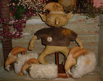 MUSTER Primitive Drei Geißböckchen Gruff mit Troll Puppe Märchen Märchenbuch Prim Volkskunst