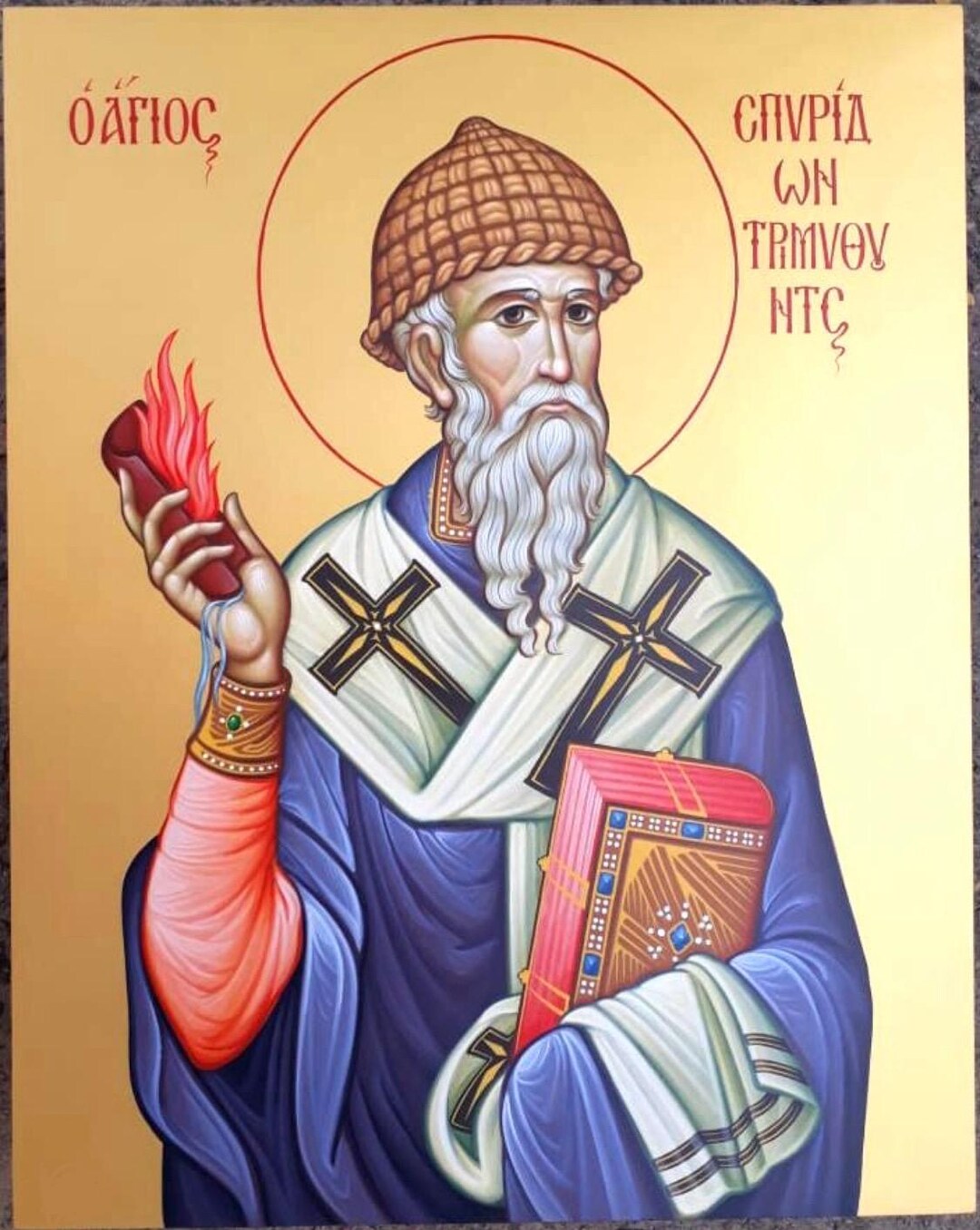 Handmade Orthodox Icon of Saint Spyridon - Byzantine Christian Art ...