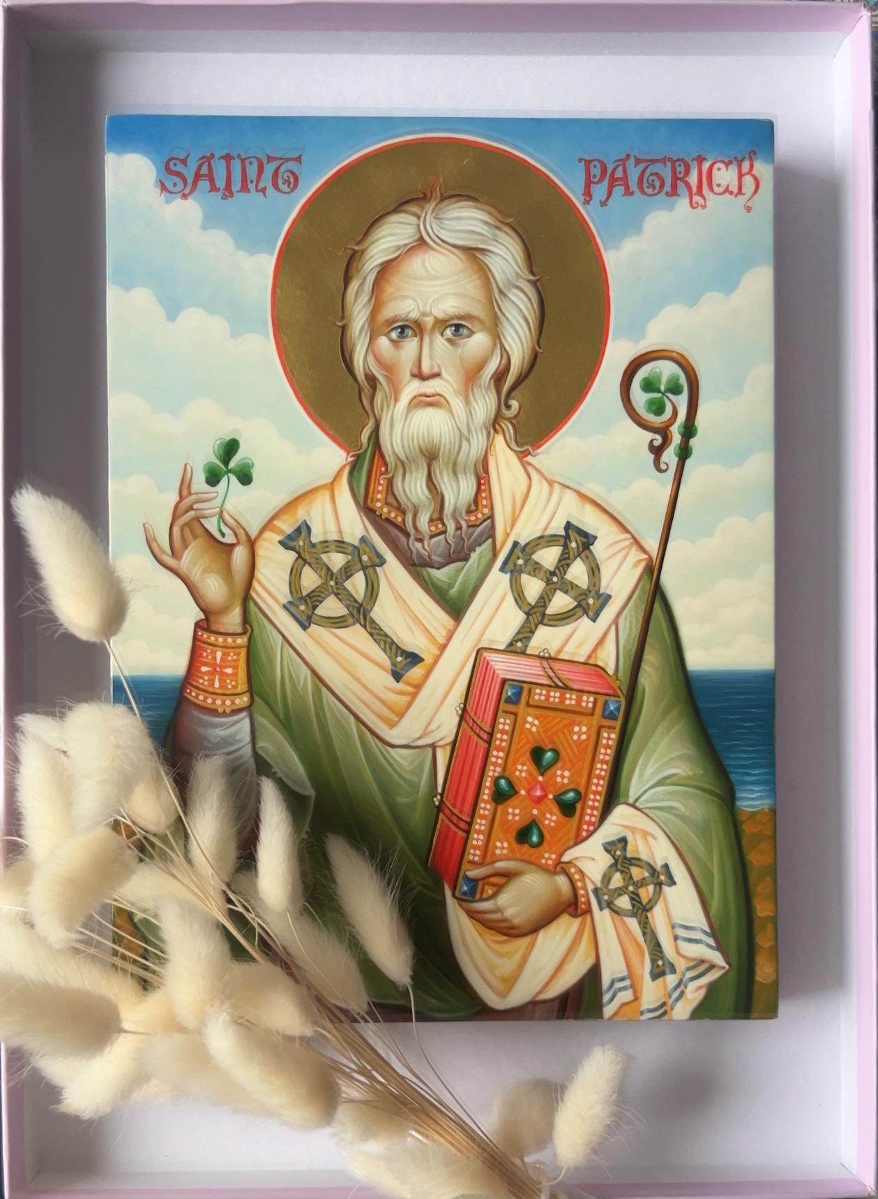 St. Patrick Religious Icon Pattern Saint Patrick Icon Orthodox Catholic Religious Art Divine Blessing Wood ...