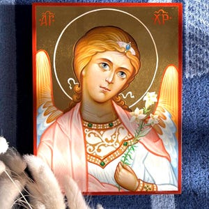 Hand-Painted Guardian Angel Icon with Gold Leaf: Orthodox Christian Art