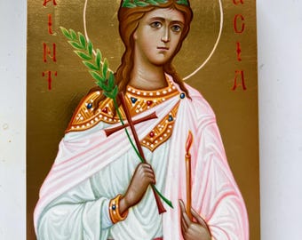 Saint Lucia Icon, 10x15 cm – Gold Leaf Orthodox Christian Art,Hand-Painted Religious Bild