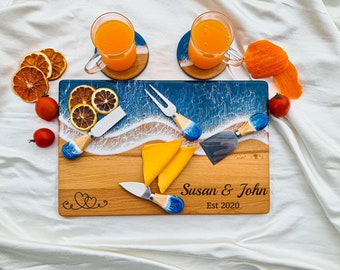 Custom Personalized Resin Charcuterie Board for Engagement Unique Couple Gifts, Epoxy Cutting Board for Mother Day, Wooden Chopping Board