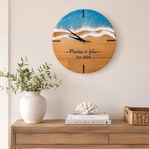 Personalized Epoxy Resin Ocean Wave Clock, Coastal Beach House Decor, Nautical Wall Art
