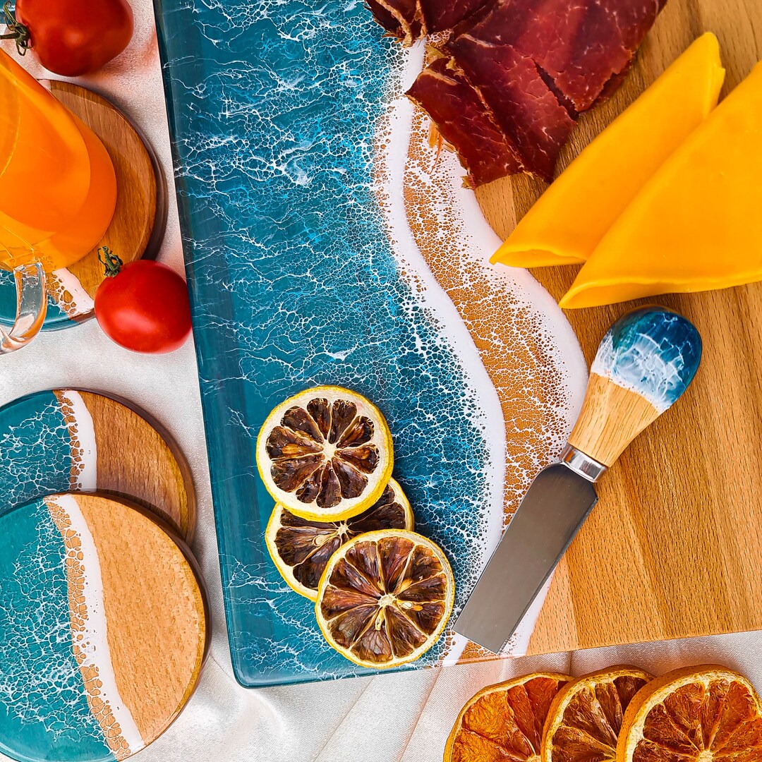 Personalized Long Resin Wave Cheese Board Engraved Engagement Gifts