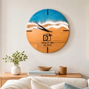 Personalized Epoxy Resin Ocean Wave Clock, Coastal Beach House Decor, Nautical Wall Art
