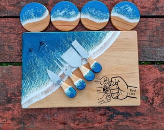 Personalized Ocean Resin Cutting Board: Custom Gifts for Cooking Dad or Stepdad