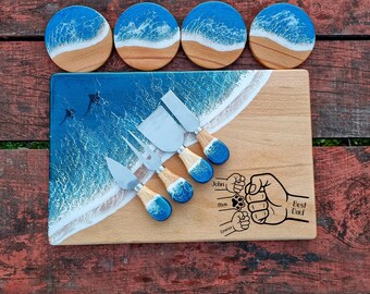 Personalized Ocean Wave Resin Cutting Board, Father's Day Wooden Gift