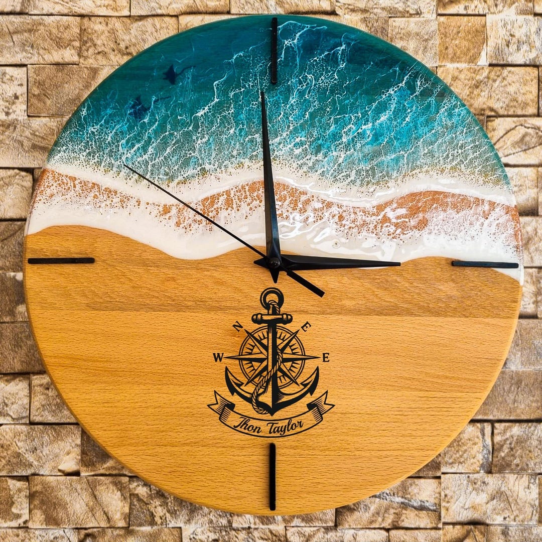 Rusty Rafts Clock Handmade Ocean Resin Nautical Wall Clock, Personalized Harbor Master ...