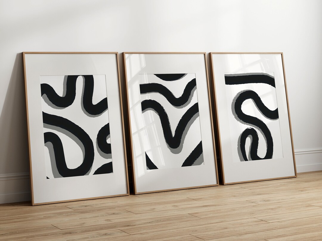 Black and White Line Wall Art Set of 8 Printables. Digital Downloads