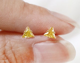 tiny citrine triangle studs // sterling silver or gold filled . November birthstone earring . yellow cz stud . minimalist dainty & delicate