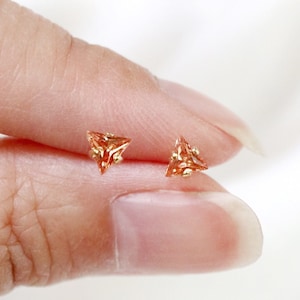 tiny champagne triangle studs // sterling silver or gold filled . minimal peach gemstone . simple everyday earrings . minimalist dainty