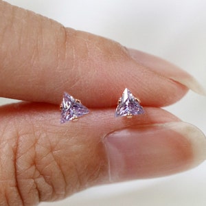 tiny lavender triangle studs // sterling silver or gold filled . minimal light purple earring . micro cz studs . minimalist dainty delicate