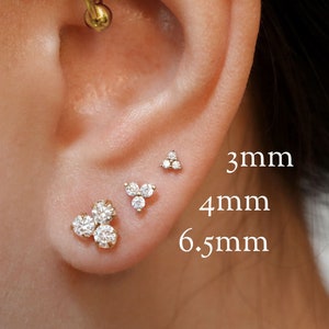 SINGLE tiny crystal trefoil stud // sterling silver or gold vermeil . clover earring . triple cluster earring . minimal dainty & delicate