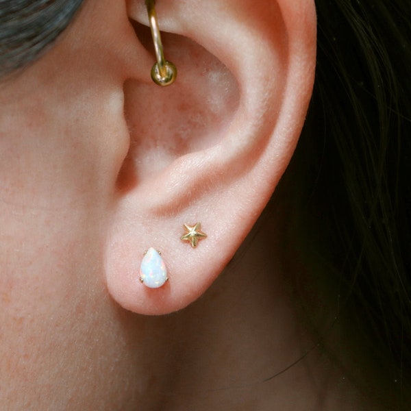 SINGLE tiny teardrop opal studs // sterling silver or gold filled . minimal drop earring . october birthstone . minimalist dainty & delicate