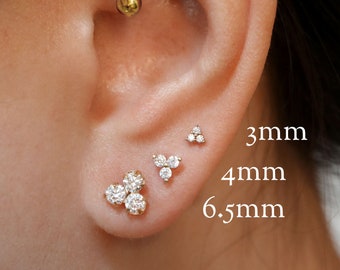 tiny crystal trefoil studs // sterling silver or gold vermeil . trinity earring stud . triple cluster earring . minimalist dainty & delicate
