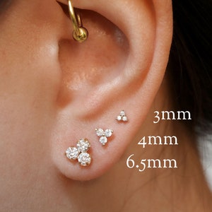 tiny crystal trefoil studs // sterling silver or gold vermeil . trinity earring stud . triple cluster earring . minimalist dainty & delicate