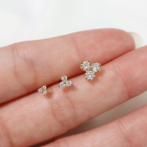 SINGLE tiny crystal trefoil stud // sterling silver or gold vermeil . trinity earring . triple cluster earring . minimalist dainty, delicate