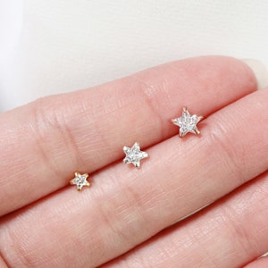 SINGLE small star stud earrings // sterling silver or gold vermeil . tiny star studs . faceted cz crystal . celestial stud . second piercing