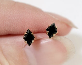 NEW tiny black diamond studs // sterling silver or gold filled . minimalist gothic earring . unisex minimal dainty & delicate