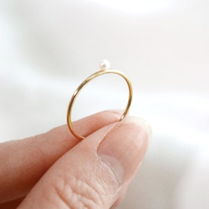 tiny pearl ring // sterling silver or gold filled . dainty pearl ring . minimal stacking ring . June birthstone . genuine freshwater pearl