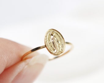 miraculous medal ring // silver or gold filled . religious ring . virgin mary ring . catholic medal . miraculous ring . tiny prayer ring