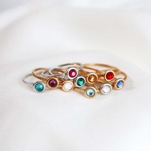 stackable birthstone ring (3mm) . silver or gold filled // European crystal stacking rings . custom personalized birth stone . non tarnish