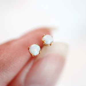 micro tiny opal studs // sterling silver or gold filled . simple round gemstone earring . october birthstone . minimal dainty & delicate