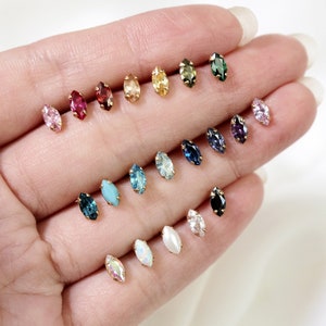 SINGLE micro marquis stud // sterling silver or gold filled or rose gold filled . tiny marquise earring . faceted cubic zirconia crystal