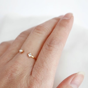 crystal cuff ring // gold or silver ring . double gem ring . faux diamond . dainty gold filled ring . delicate stackable ring