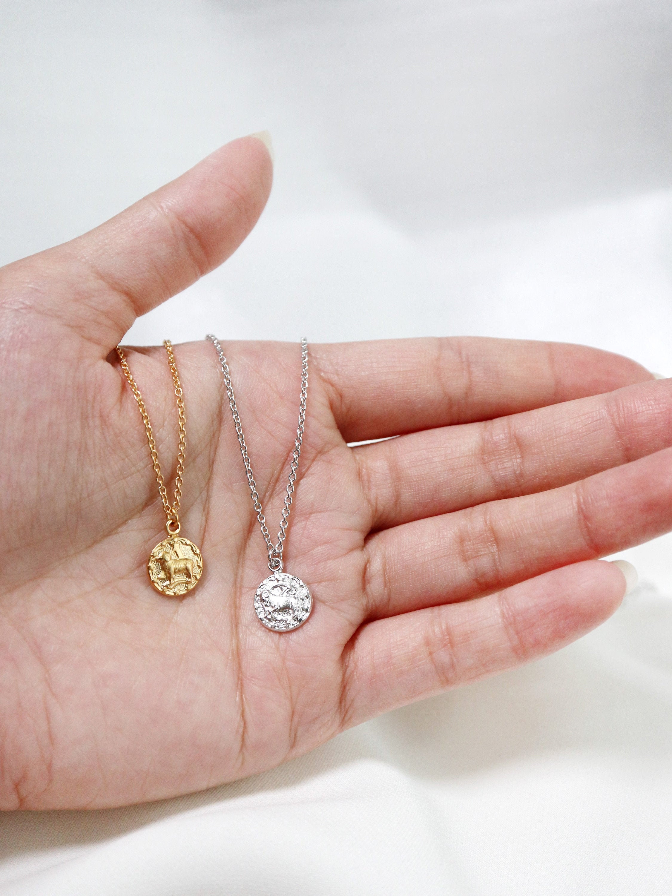 zodiac necklace // silver or gold filled . zodiac sign necklace . delicate astrology necklace . star sign necklace . tiny gold coin charm