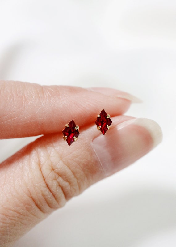 Red Cubic Zirconia Rhodium Post Earrings Nontarnish - July Red Cubic Zirconia Rhodium Post Earrings Nontarnish - July