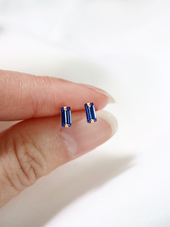 Dark Blue Cubic Zirconia Rhodium Stud Earrings Nontarnish - September Dark Blue Cubic Zirconia Rhodium Stud Earrings Nontarnish - September