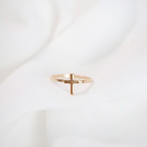 Stackable Cross Ring // Silver or Gold Filled . Thin Cross Ring . Tiny ...