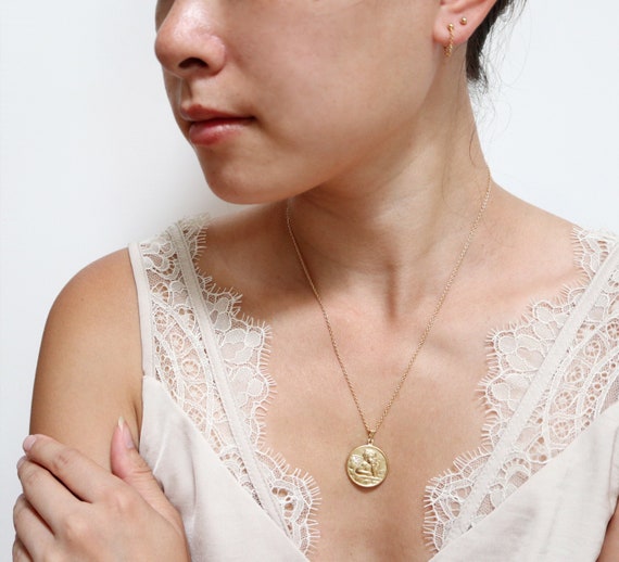 Angel Medallion Necklace // Silver or 