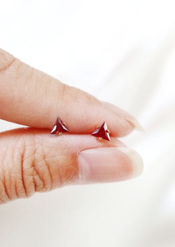 Red Cubic Zirconia Rhodium Post Earrings Nontarnish - July Red Cubic Zirconia Rhodium Post Earrings Nontarnish - July