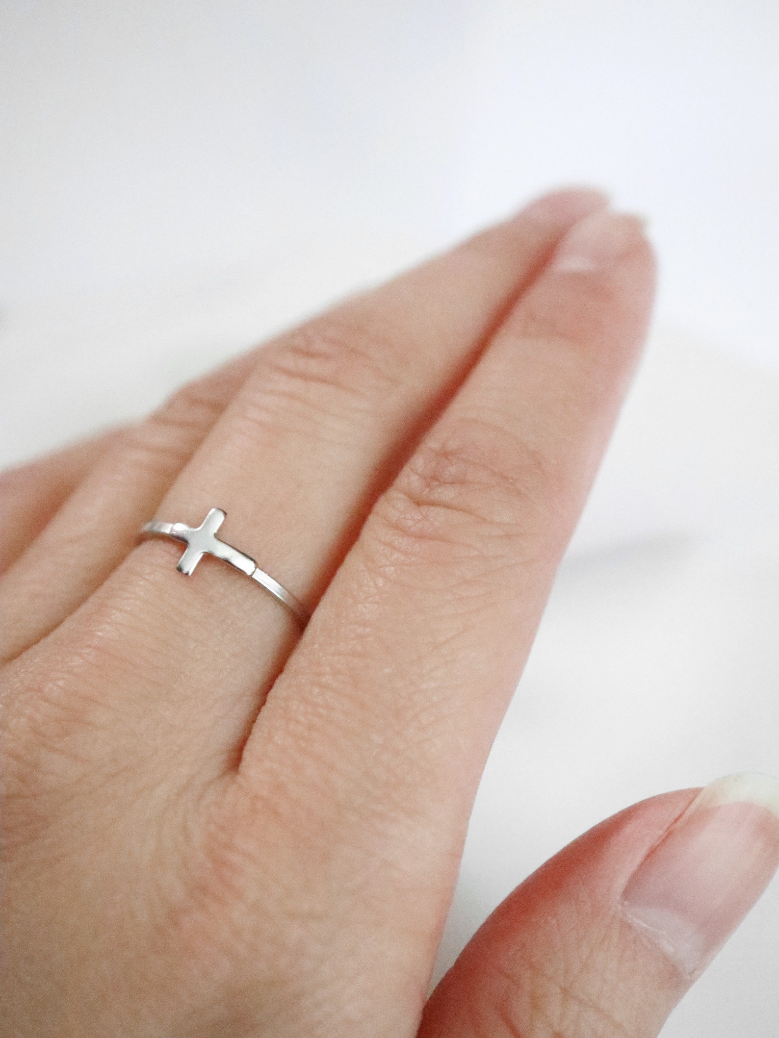 Stackable Cross Ring // Silver or Gold Filled . Thin Cross Ring . Tiny ...