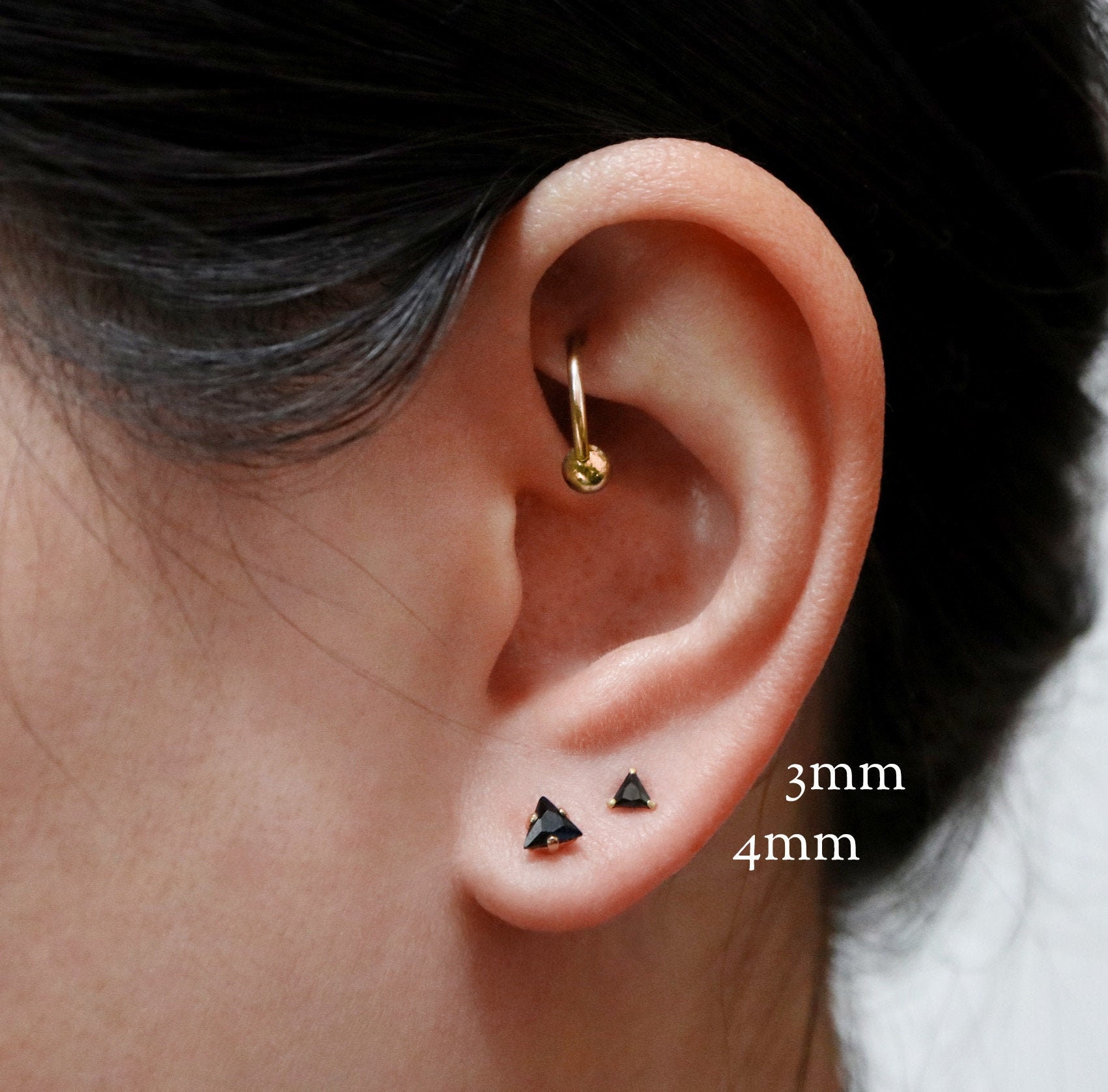 tiny black triangle studs // sterling silver or gold filled . minimal pyramid earring . micro cubic zirconia . minimalist dainty & delicate